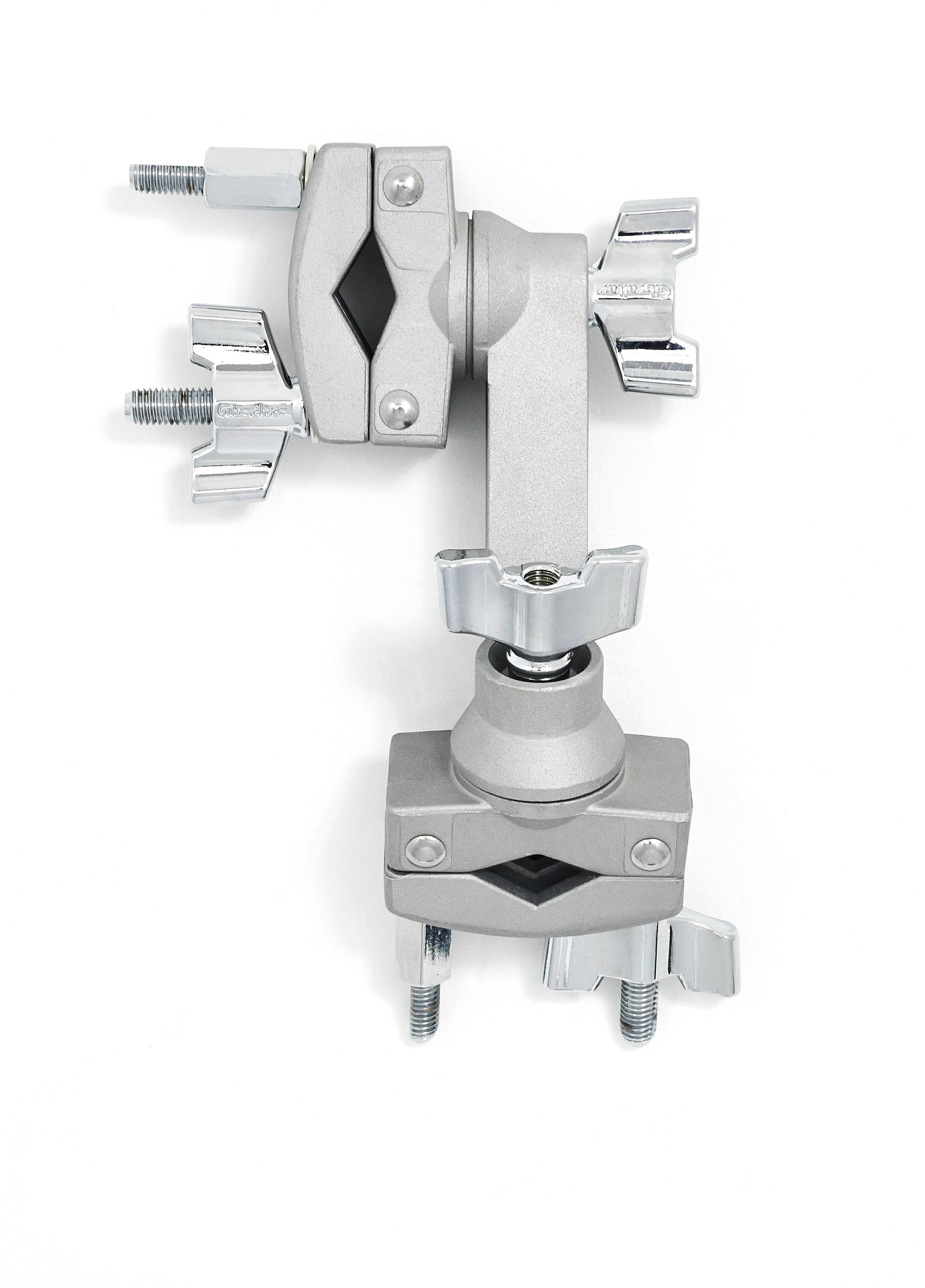 Front. Gibraltar Hardware - 2-Way Offset Multi Clamp, Adjustable Grabber Clamp with Angled Center, 360° Rotating Ratchet Tilters.