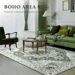 KERDOM - Boho Vintage Oriental Area Rug 5x7 ft Machine Washable Large Living Room Bedroom Dining Room Rugs Non Slip Back Low Pile - Green