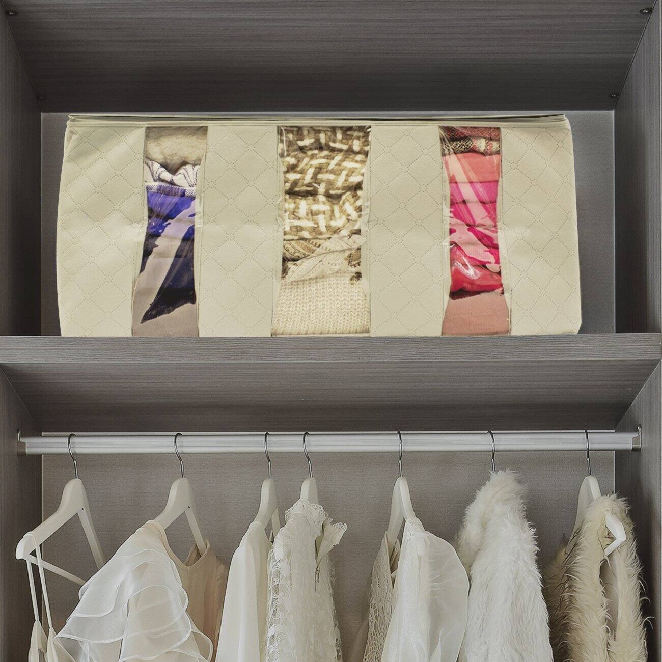 Alt View 3. Sorbus - Sorbus 1-Pc Foldable Storage Bag Organizers, 3 Sections, Great for Clothes, Blankets, Closets, Bedrooms, and More - Beige.