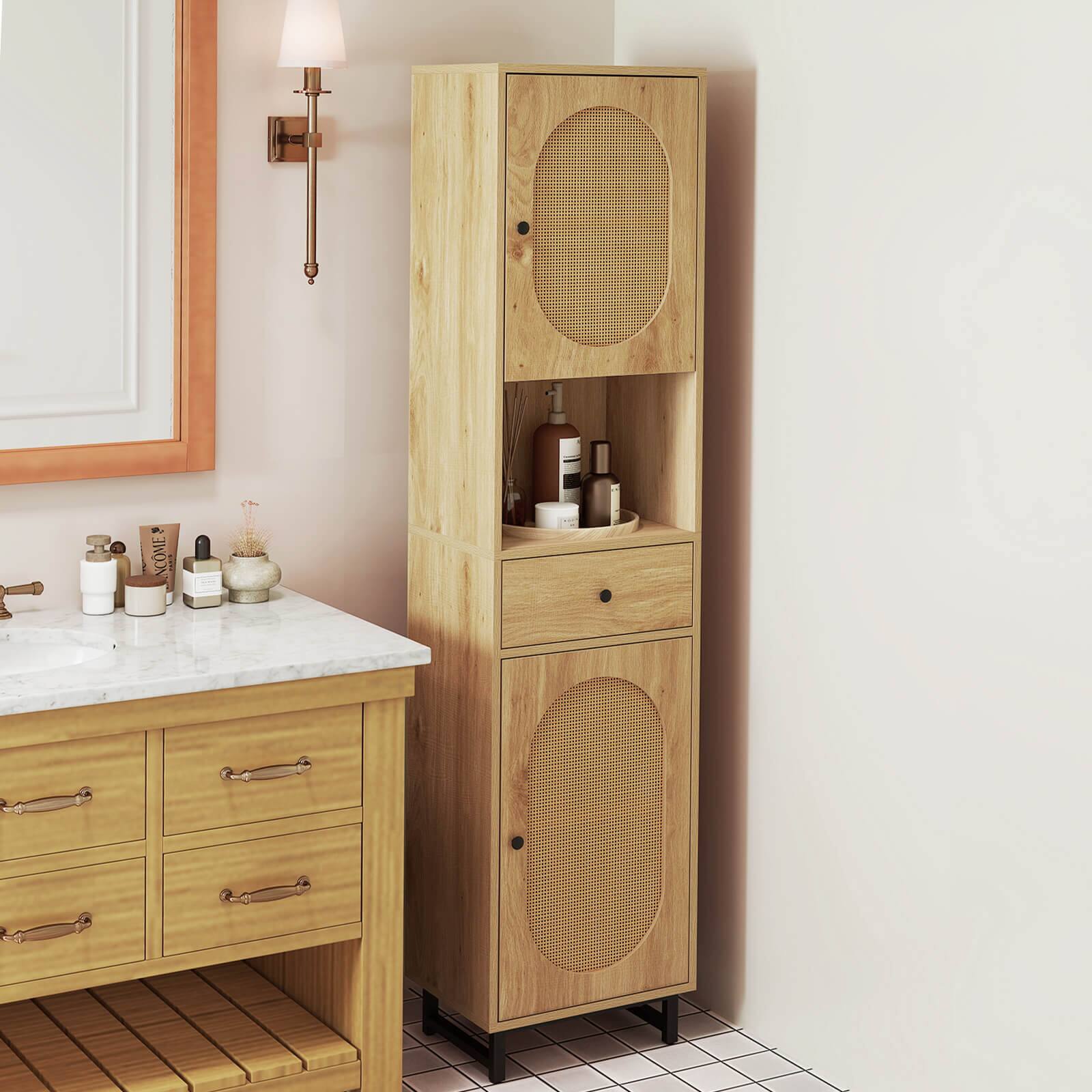 Alt View 3. Costway - Costway 67" Tall Bathroom Cabinet with 2 Doors Open Compartment & Drawer Adjustable Shelves Beige - Beige.