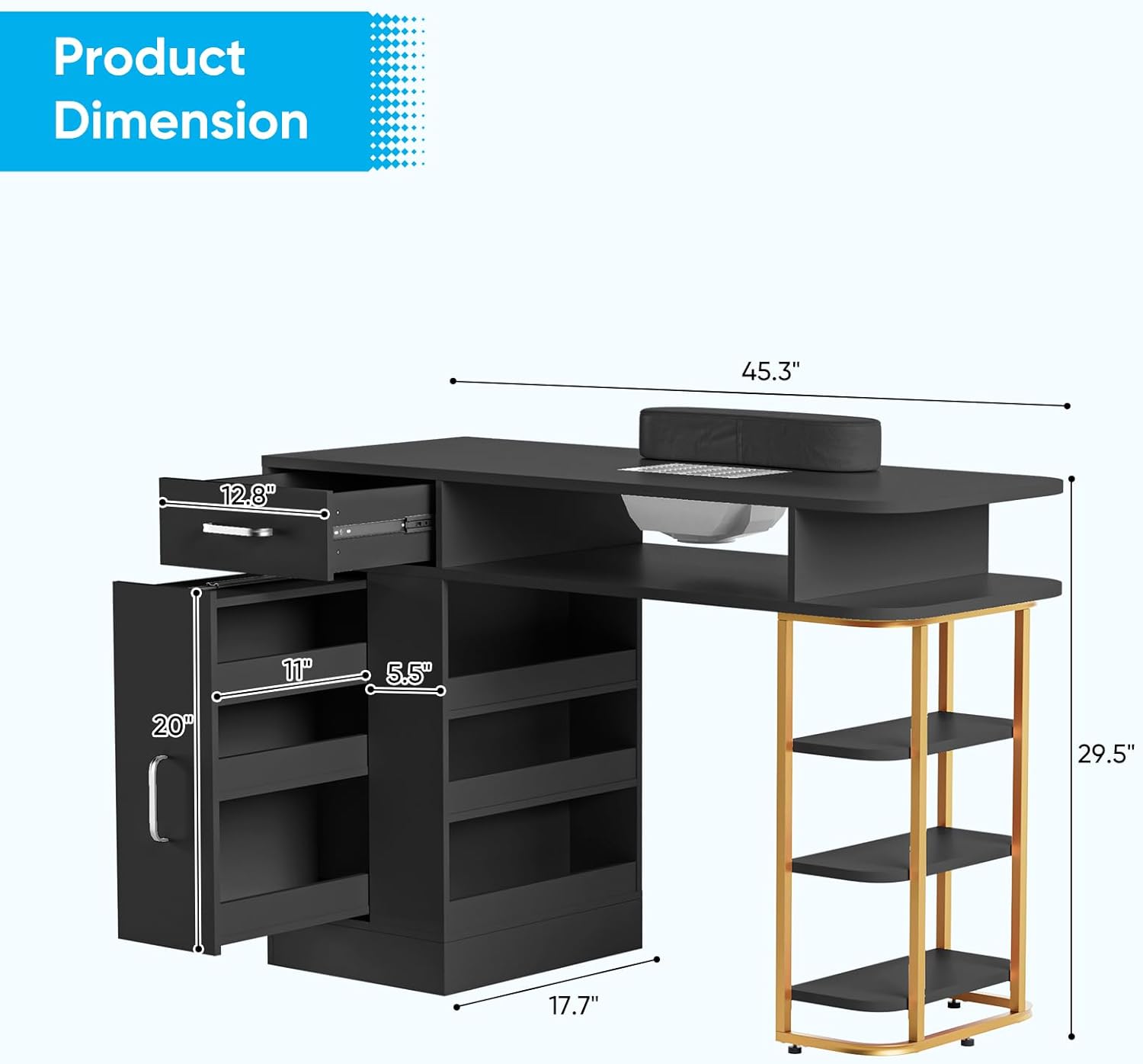 Product Dimension  
45.3" x 12.8" x 11" x 5.5" x 20" x 29.5" x 17.7"