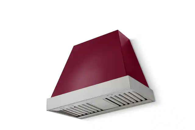 Front. AGA - AGA Euclid36 x 30 Hood 600 CFM_Cranberry w. Brushed Nickel Trim - Cranberry.