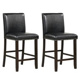 Kadyn - 2-Pc Set PVC Leather Bar Stools with Back for Kitchen Island, for Kitchen Island - Black