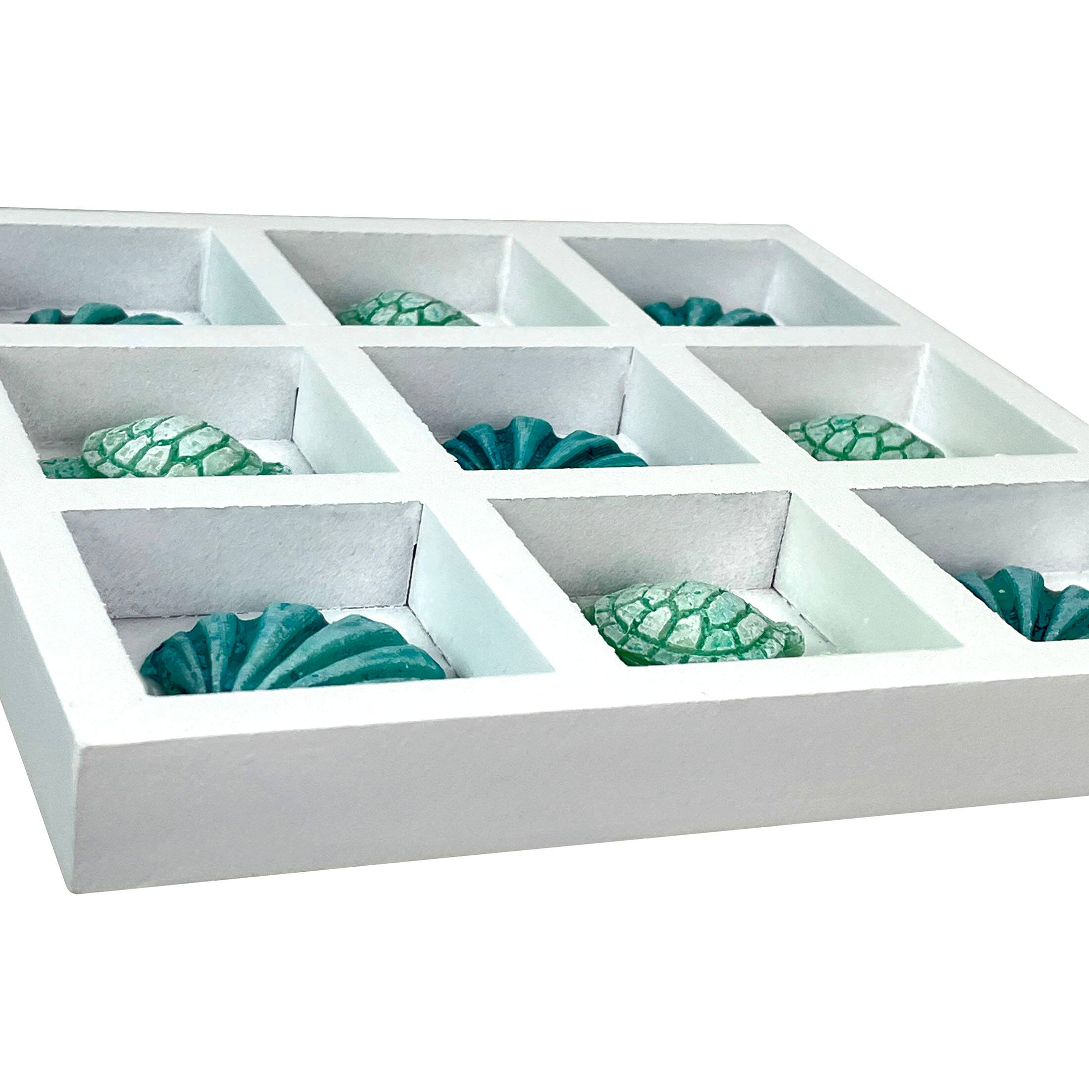 Alt View 7. Things2Die4 - Coastal Shell & Sea Turtle Tic Tac Toe Table Accent Decor - 7 inch White Wood - White.