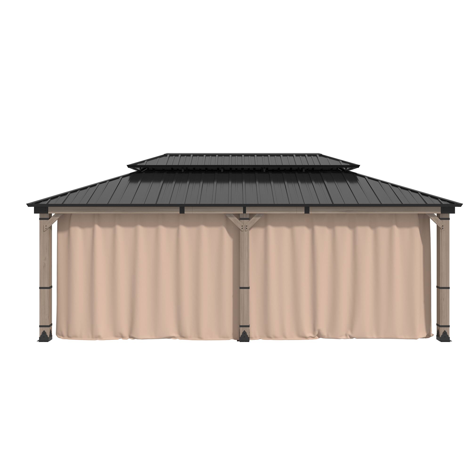 Alt View 5. Mondawe - 12x20 ft. Solid Cedar Wood Patio Gazebo with Curtains and Mesh Screens - Natural Wood + Black.