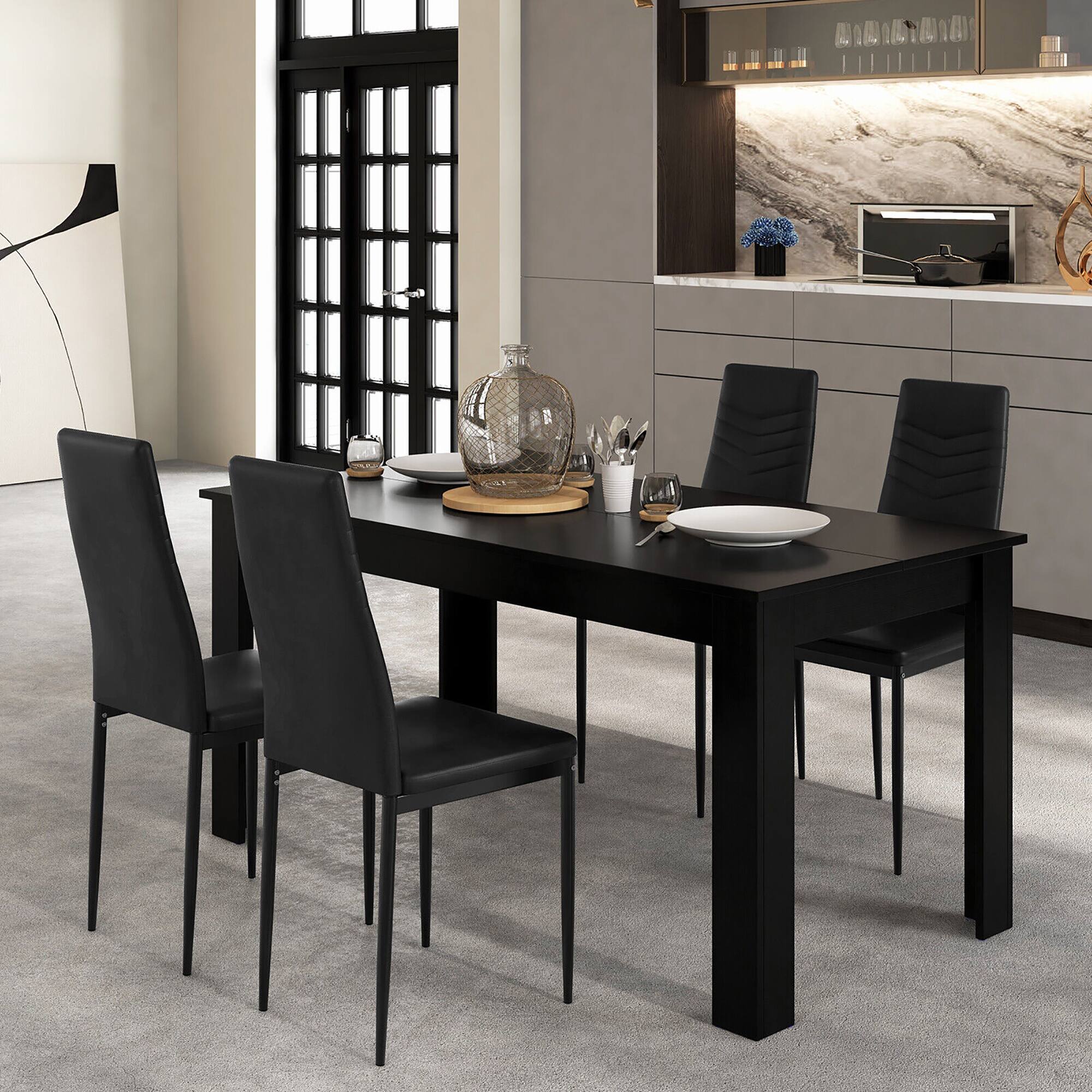 Alt View 1. Gymax - Gymax Modern Rectangular Kitchen Table Set w/ 4 PVC Leather Dining Chairs Black - Black.