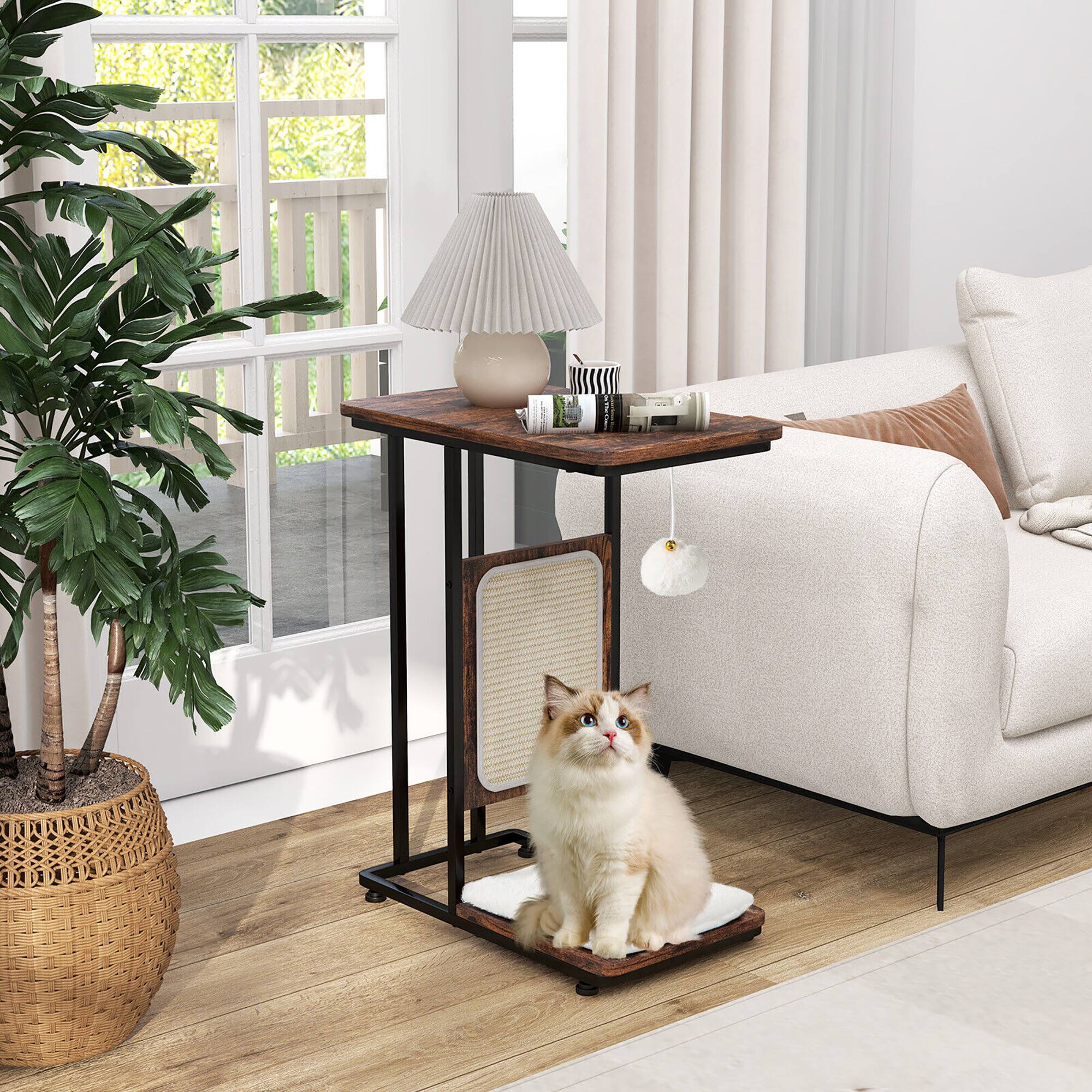 Alt View 1. Gymax - Gymax Cat Tree & C- Shaped Cat Side Table w/ Scratching Board Hanging Toy Rustic Brown.