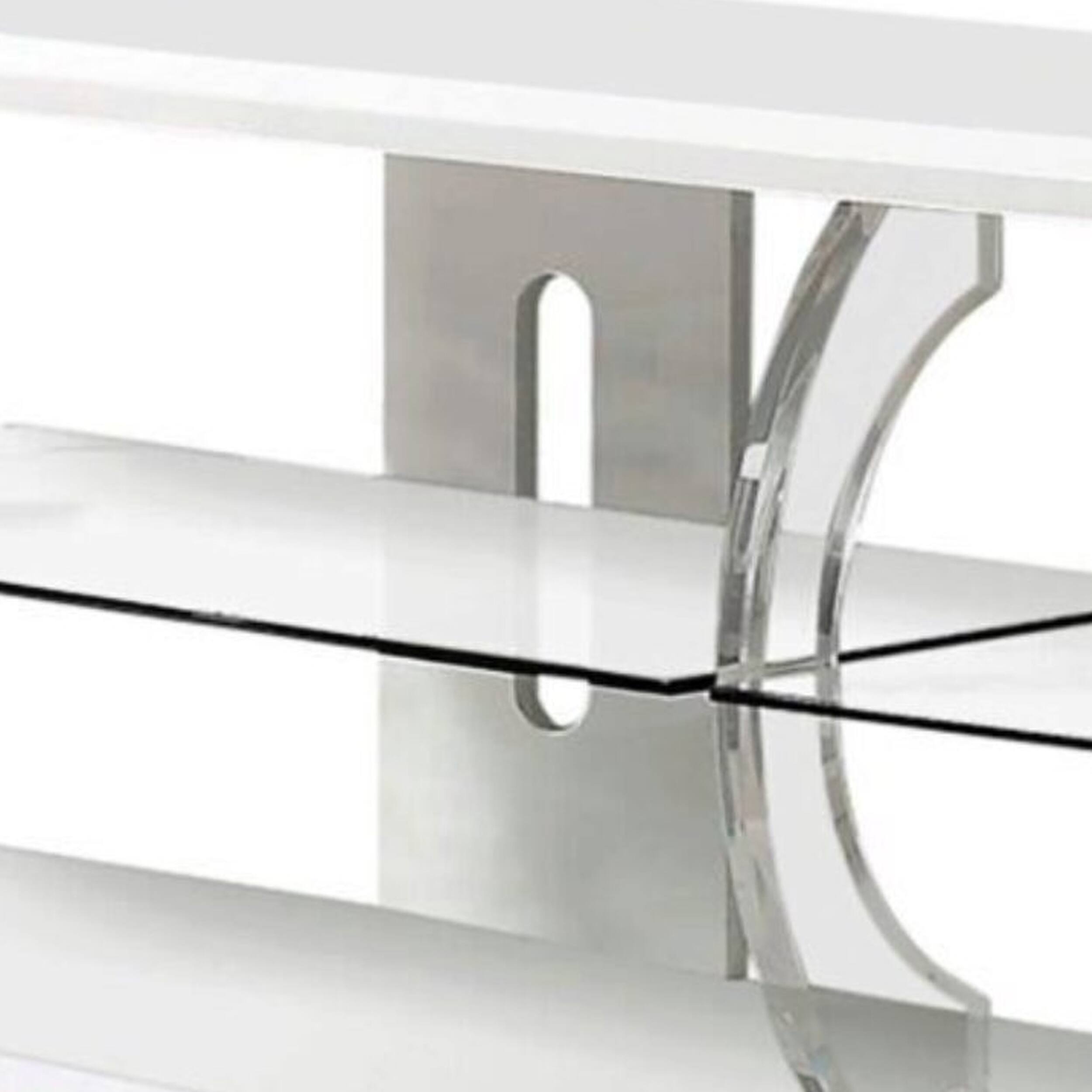 Alt View 2. Manhattan Lane - 60" Wooden TV Stand With Spacious Glass Shelf - White And Clear.