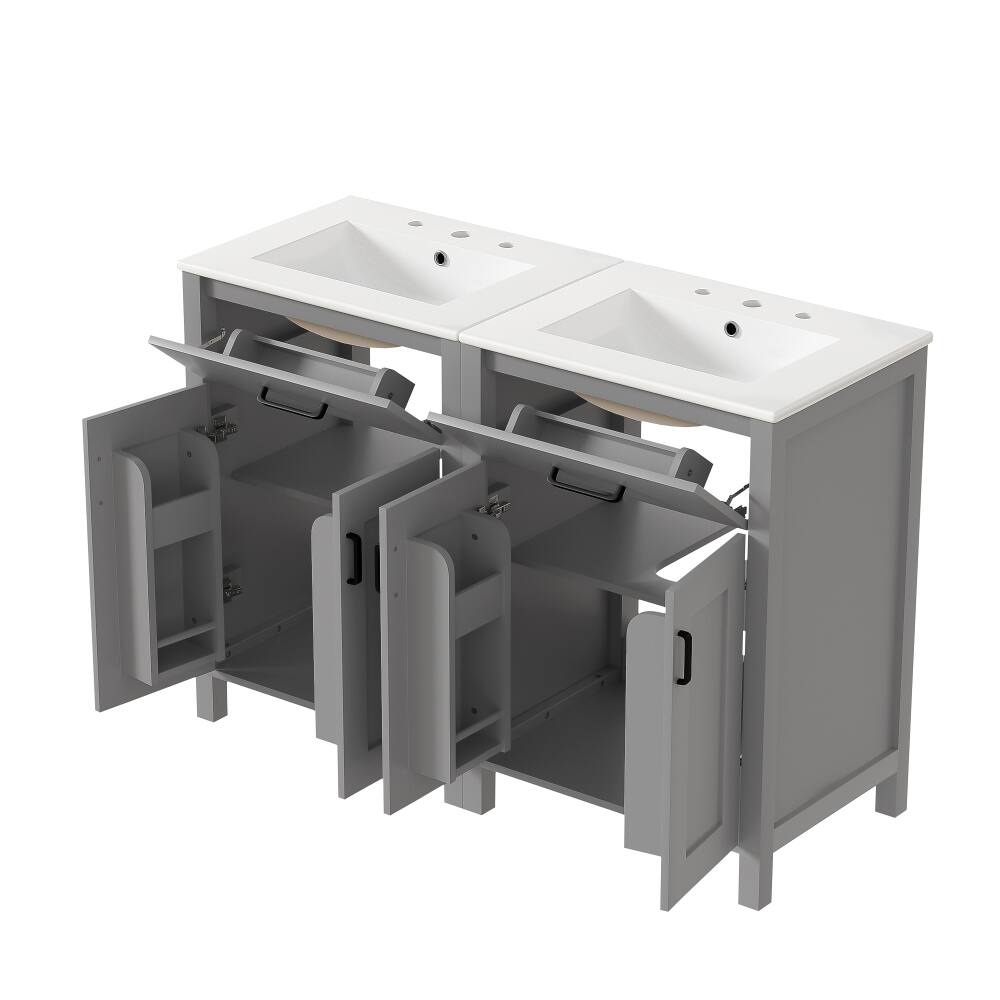Alt View 8. Loheer - Loheer 48 inch double bathroom vanity Grey Freestanding Cabinet with Ceramic Sinks - Grey.