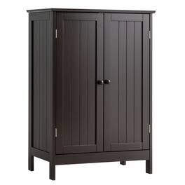 Gymax - Bathroom Floor Storage Cabinet Double Door Kitchen Cupboard Shoe Cabinet - Brown