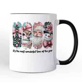 OrnamentallyYou - Coquette Pink Christmas Mug, It's The Most Wonderful Time Of The Year Vintage Gift - White