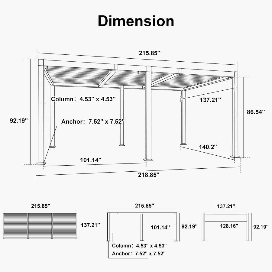 Dimension 215.85"  
Column: 4.53" x 4.53"  
137.21"  
92.19"  
Anchor: 7.52" x 7.52"  
86.54"  
140.2"  
101.14"  
218.85"  
215.85"  
137.21"  
101.14"  
92.19"  
128.16"  
92.19"  
Column: 4.53" x 4.53"  
Anchor: 7.52" x 7.52"