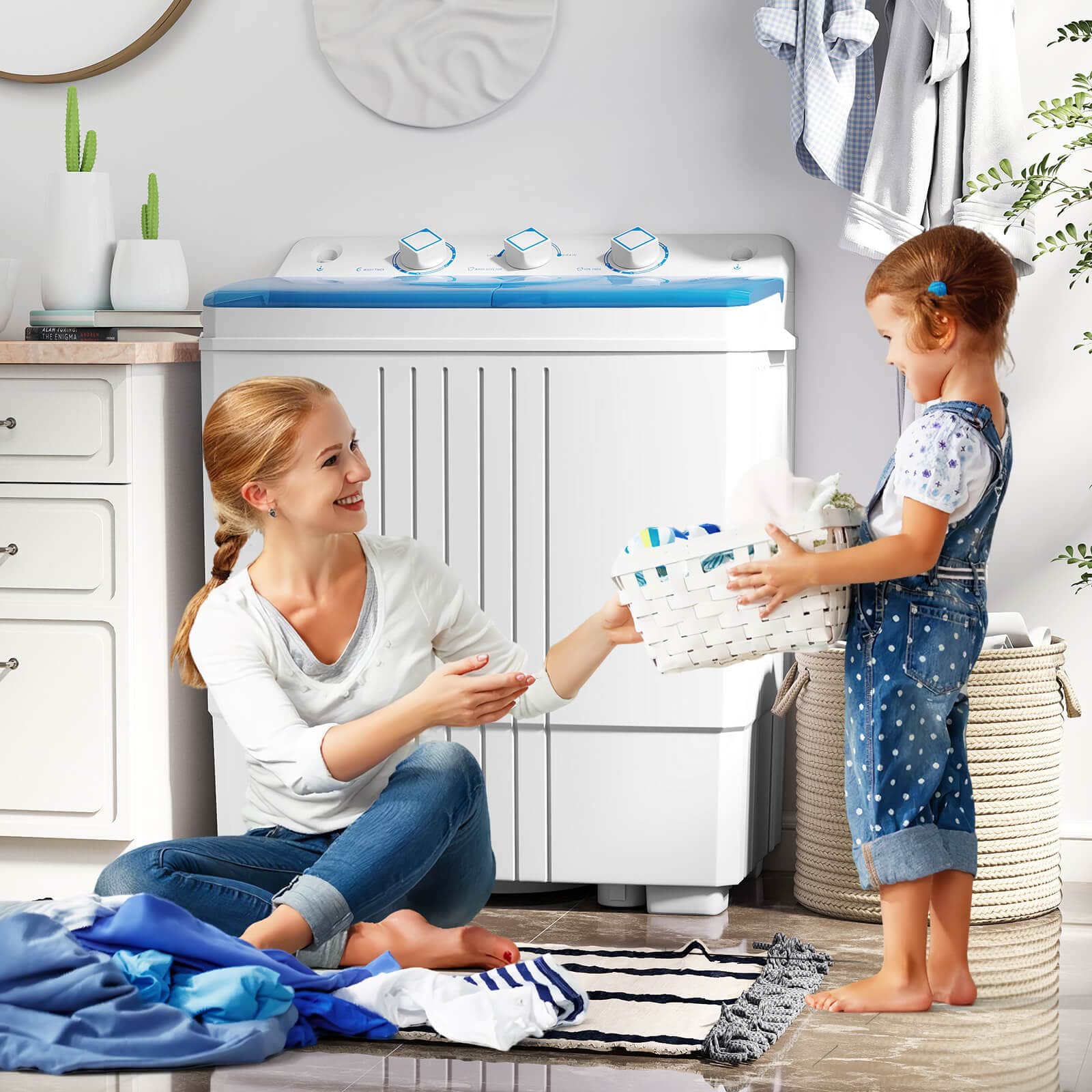 Twin Tub Portable Washing Machine with Drain Pump Timer Control