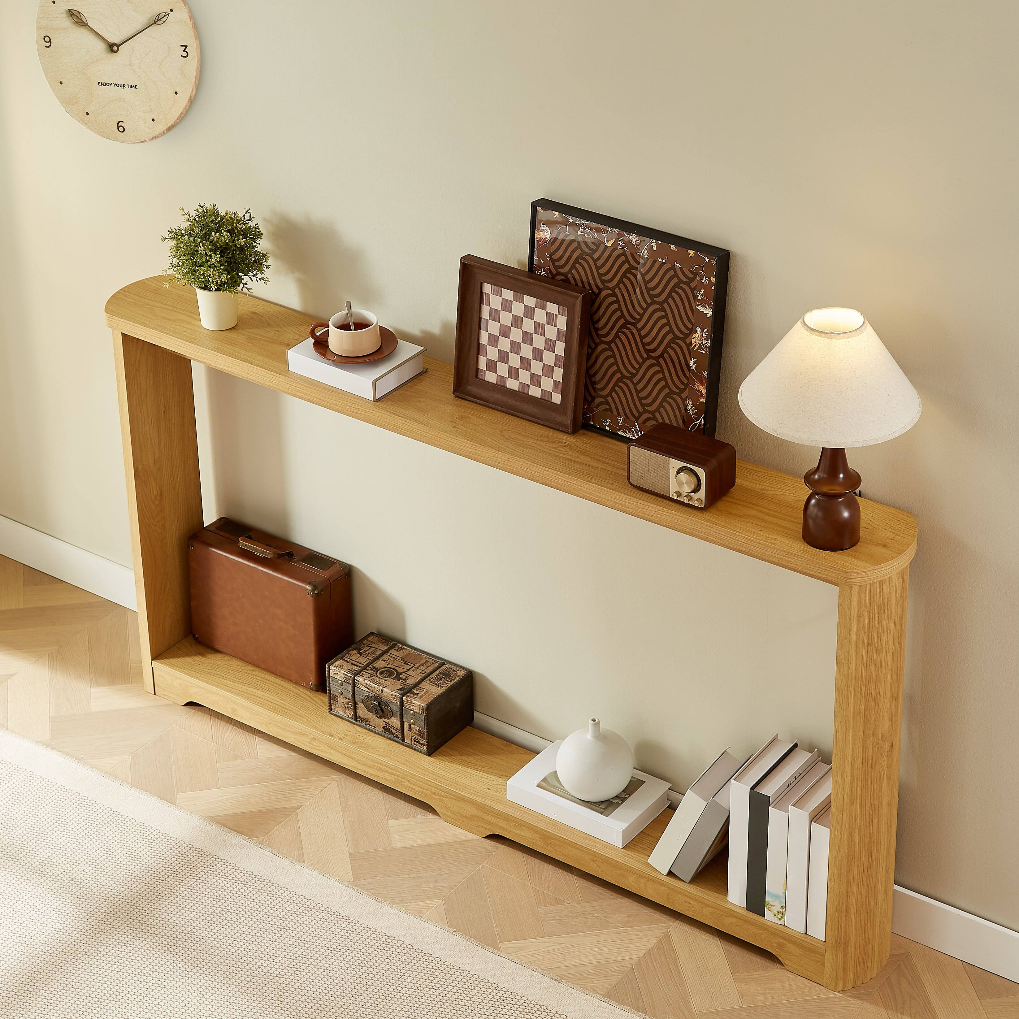 Alt View 5. Kadyn - Kadyn Narrow Wooden Console Table, Corrugated Texture Storage, Sofa Back, Entranceway Essential, MDF, Natural - Brown.