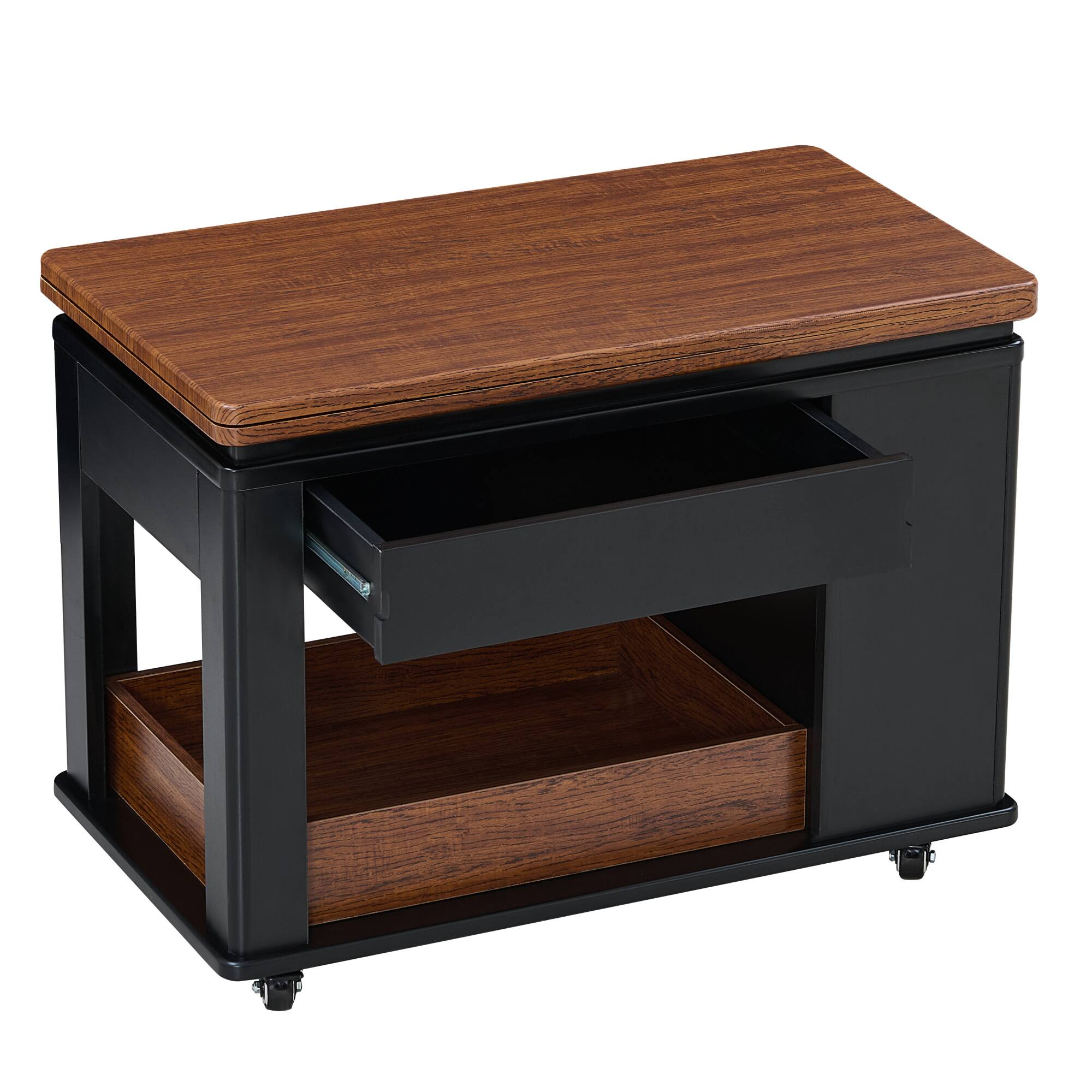 Alt View 6. GOODSILO - Modern Multi-Function Coffee Table with Foldable Top and Multi-Tier Storage - Black+Walnut.