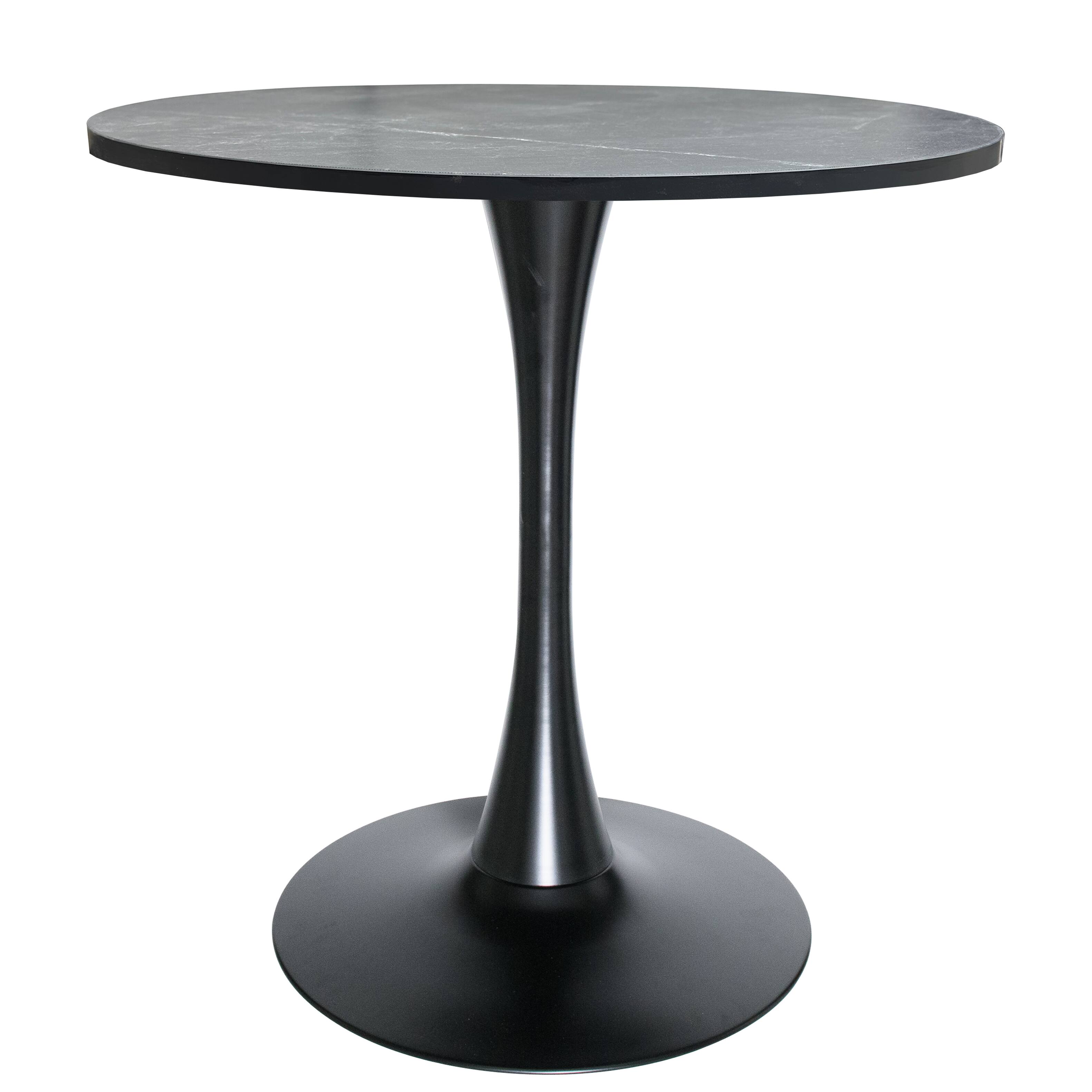 Alt View 2. LeisureMod - Bristol 27" Round MDF/Sintered Stone Dining Table - Modern Scratch-Resistant Pedestal Kitchen Table - MDF - Black.