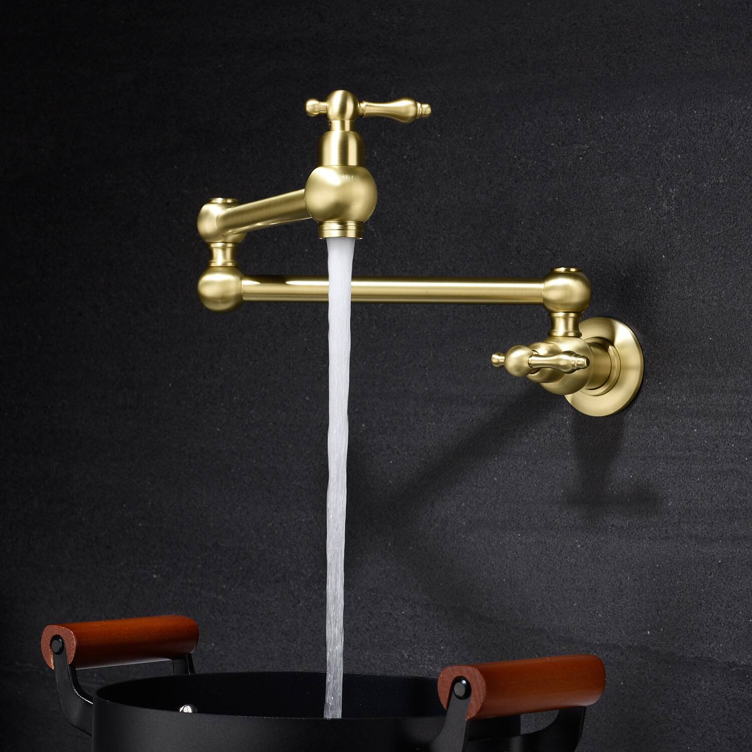 Left. APRILSOUL - Pot Filler Faucet Wall Mount - Gold.