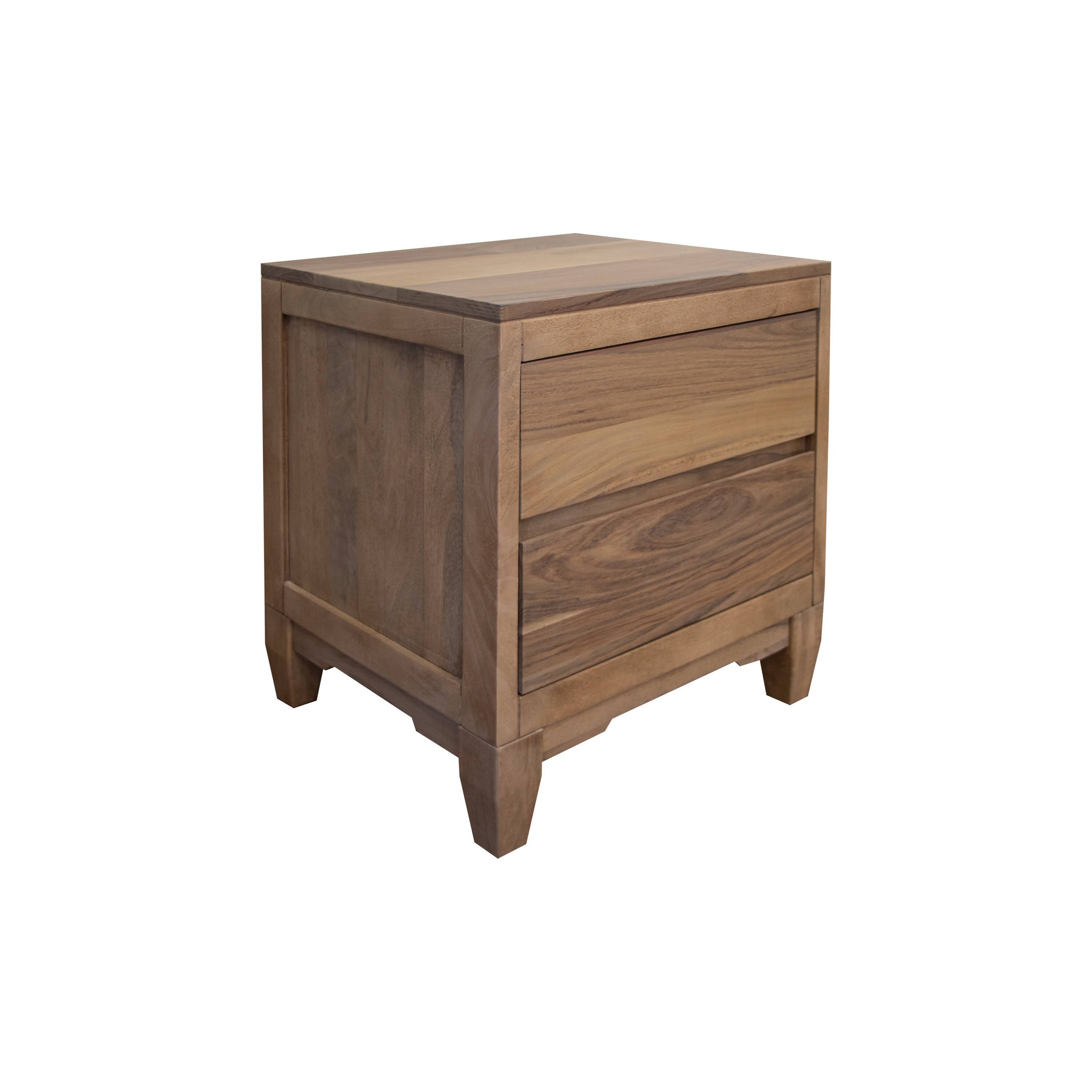 Front. Manhattan Lane - Hyn Industrial Nightstand, 2 Drawers, Tapered Legs,  Solid Wood - Brown.