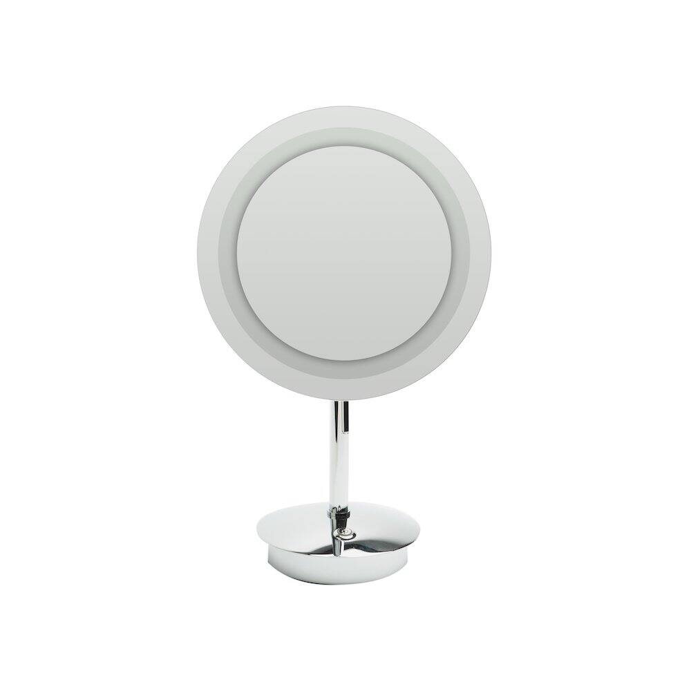 Angle. Alfi - Polished Chrome Tabletop Round 9" 5x Magnifying Cosmetic Mirror with Light - Silver.