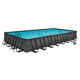 Funsicle - 32' x 16' x 52" Oasis Rectangle Outdoor Above Ground Swimming Pool - Dark Herringbone Gray