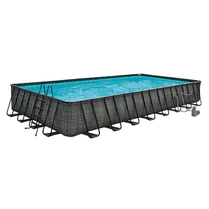 Front. Funsicle - Funsicle 32' x 16' x 52" Oasis Rectangle Outdoor Above Ground Swimming Pool - Dark Herringbone Gray.