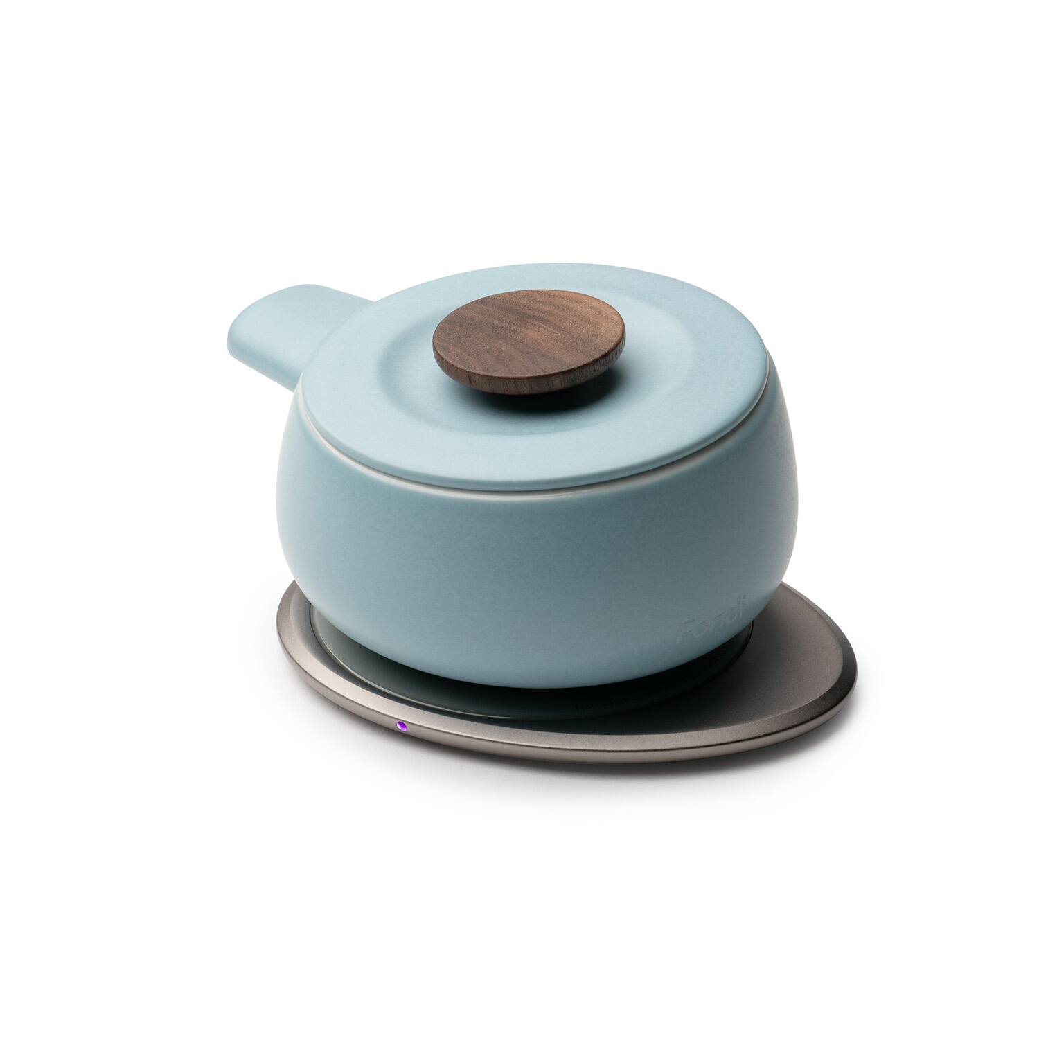 Angle. OHOM - Fondi Self-heating Fondue Set - Moonmist Blue - Soft Blue.