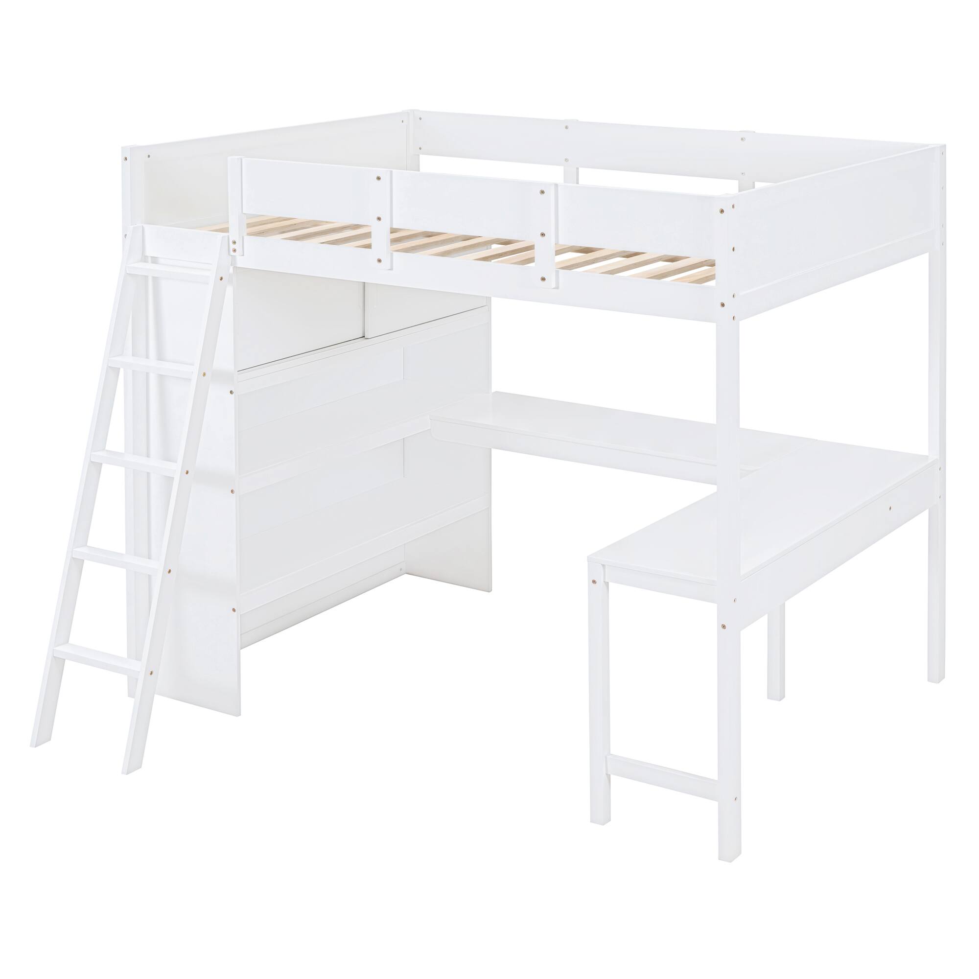 Left. Aukfa - Full Size Loft Bed with Desk and Shelf - White.