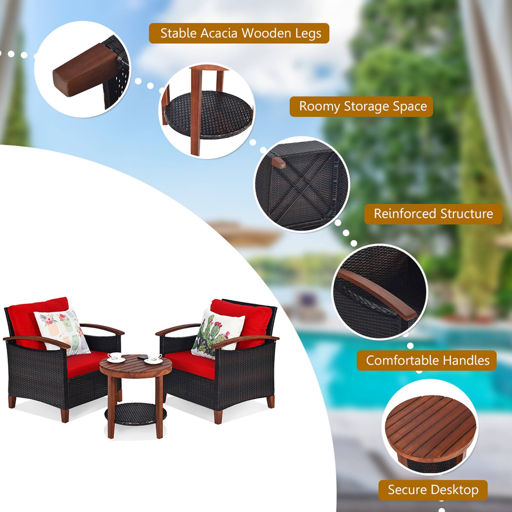 - Stable Acacia Wooden Legs
- Roomy Storage Space
- Reinforced Structure
- Comfortable Handles
- Secure Desktop