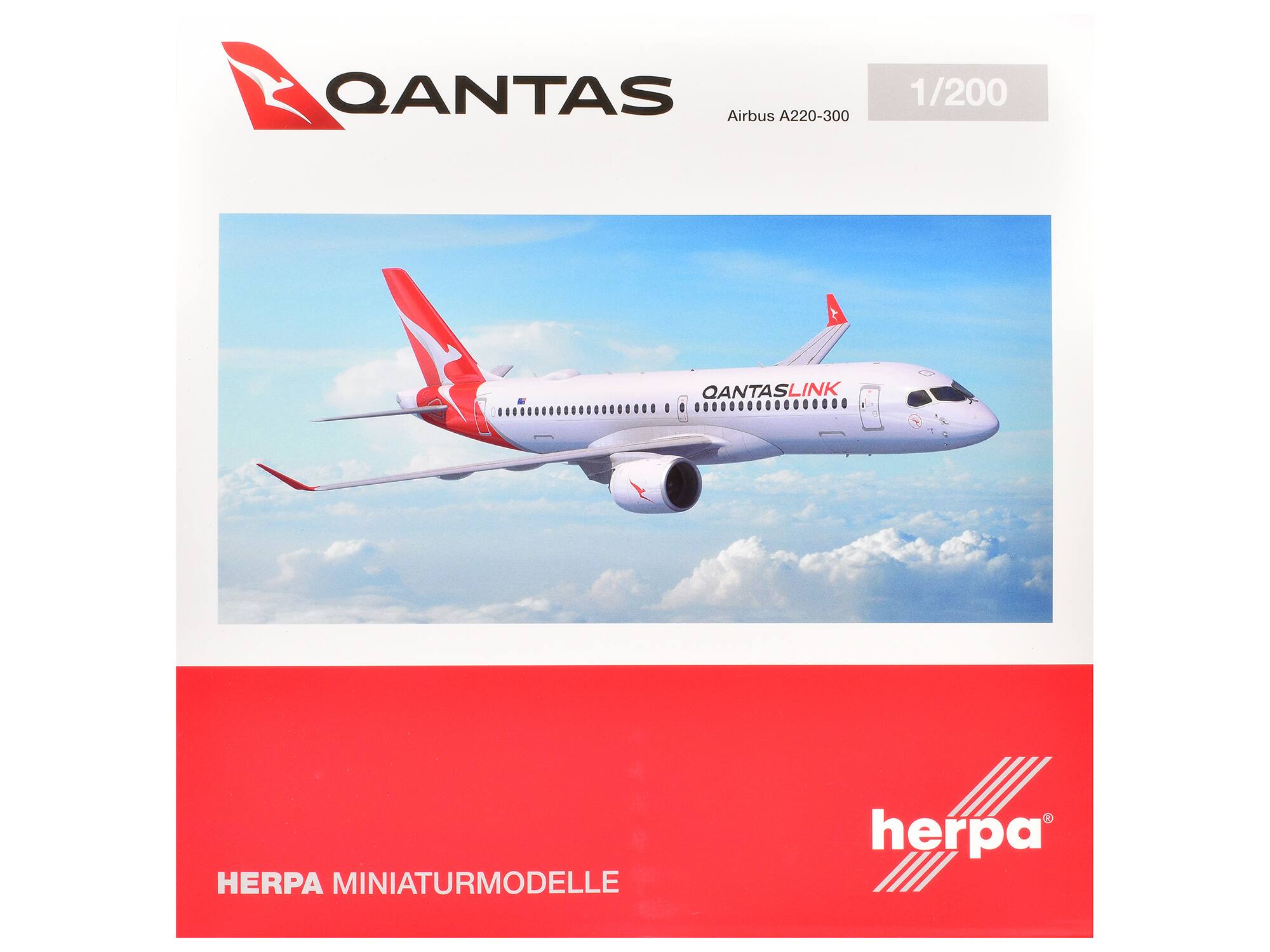 QANTAS Airbus A220-300  
1/200  
A QANTASLINK  
HERPA MINIATURMODELLE  
herpa