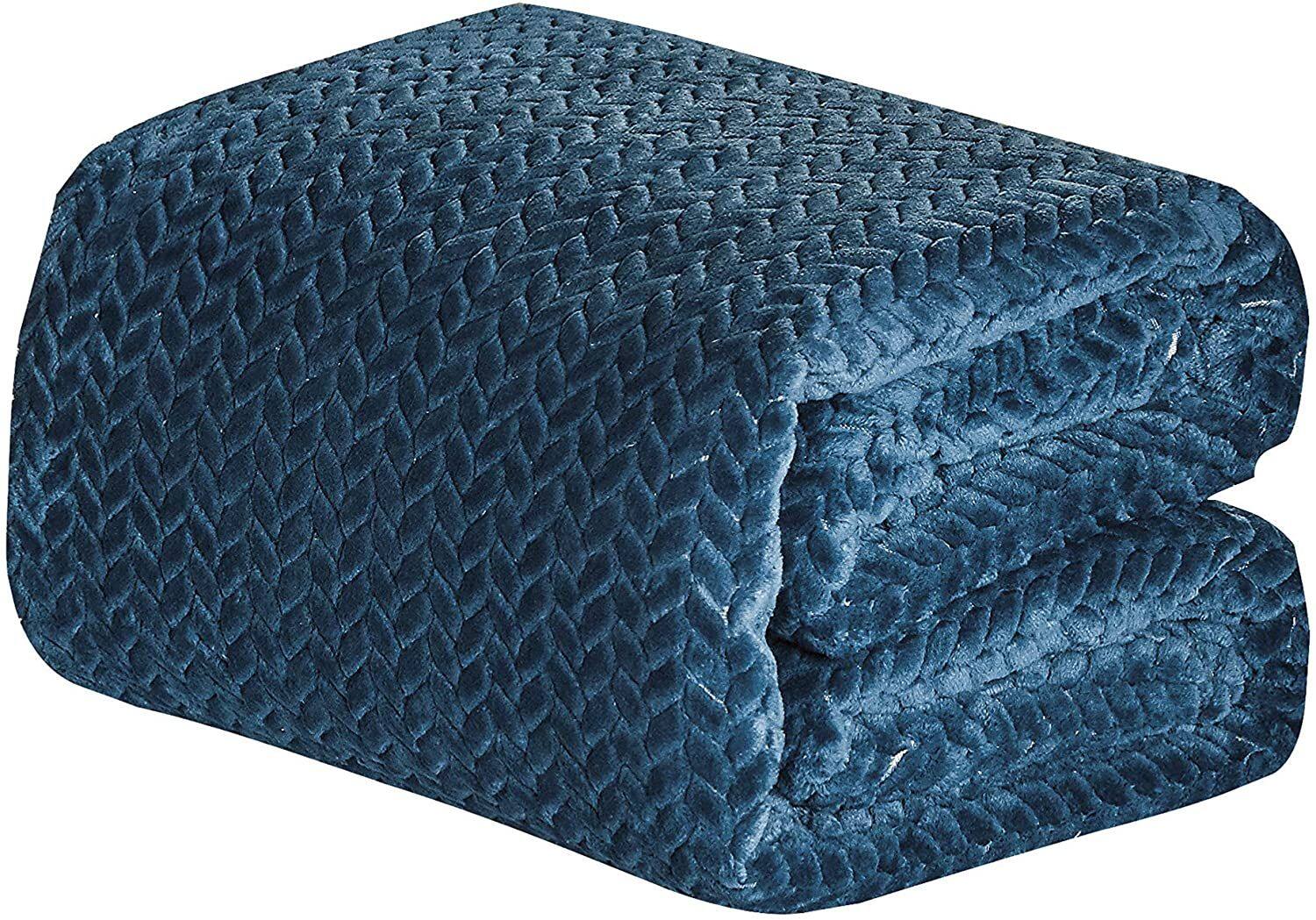 Back. Noble House - Oversized Super Cozy and Extra Heavy Chevron Braided Blanket (50" x 70") Blue - Blue.