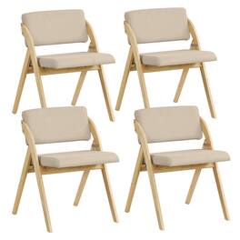 Gymax - Set of 4 Dining Chairs Folding Kitchen Chair w/ Rubber Wood Legs Padded Seat - Natural & Beige