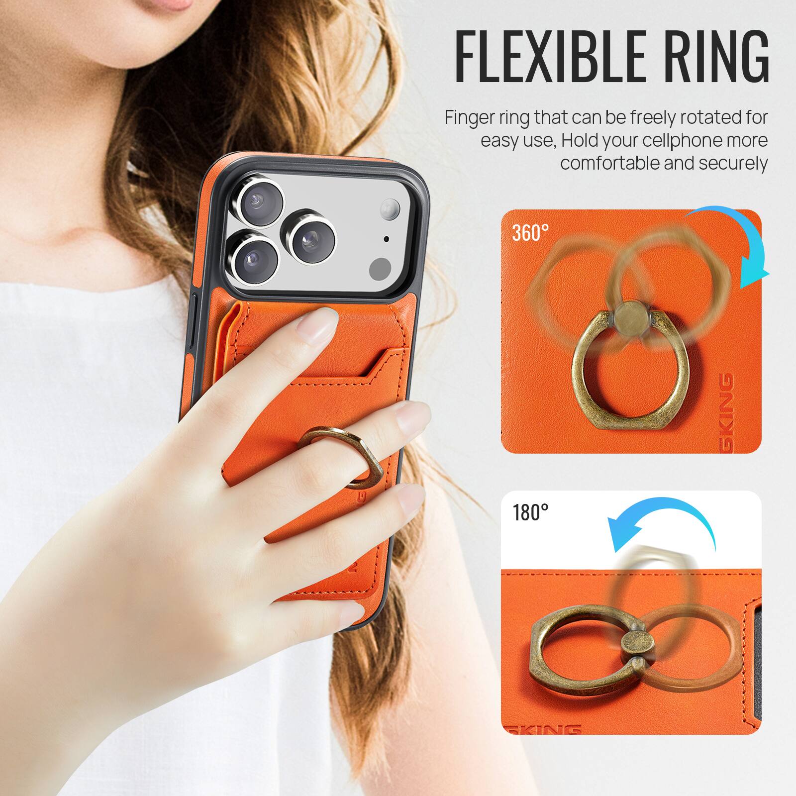 FLEXIBLE RING

Finger ring that can be freely rotated for easy use, Hold your cellphone more comfortable and securely

360°

180°