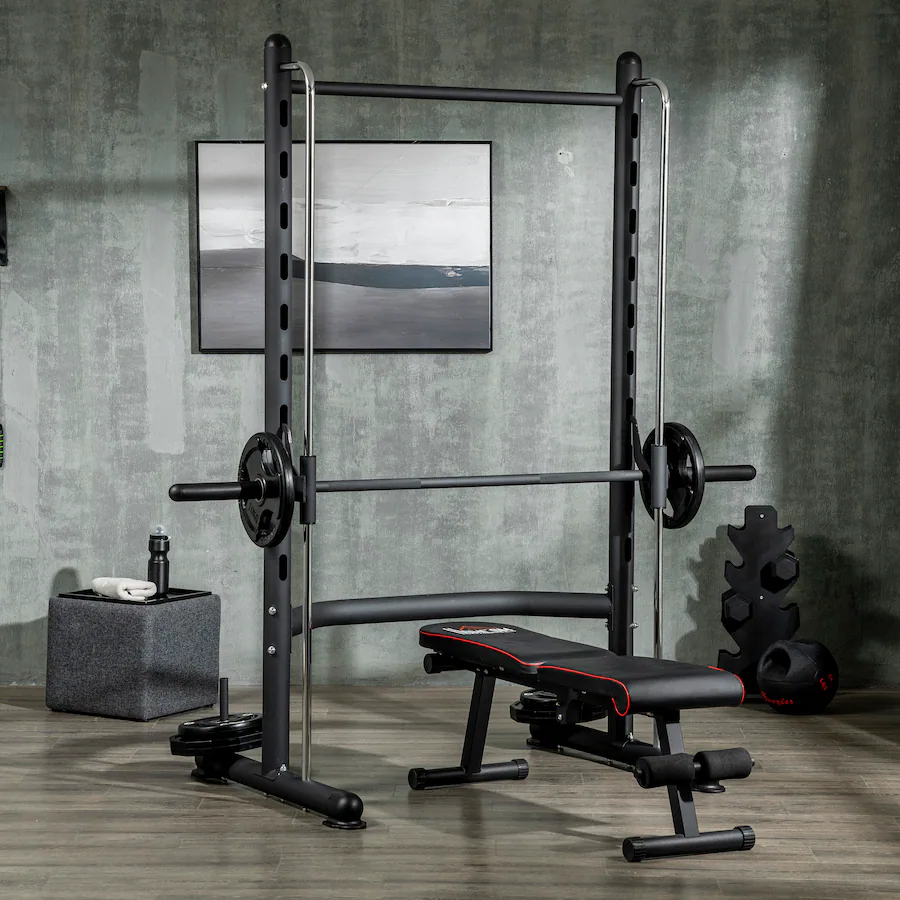 Soozier Squat Rack with Pull Up Bar, Adjustable Power Rack with Barbell ...