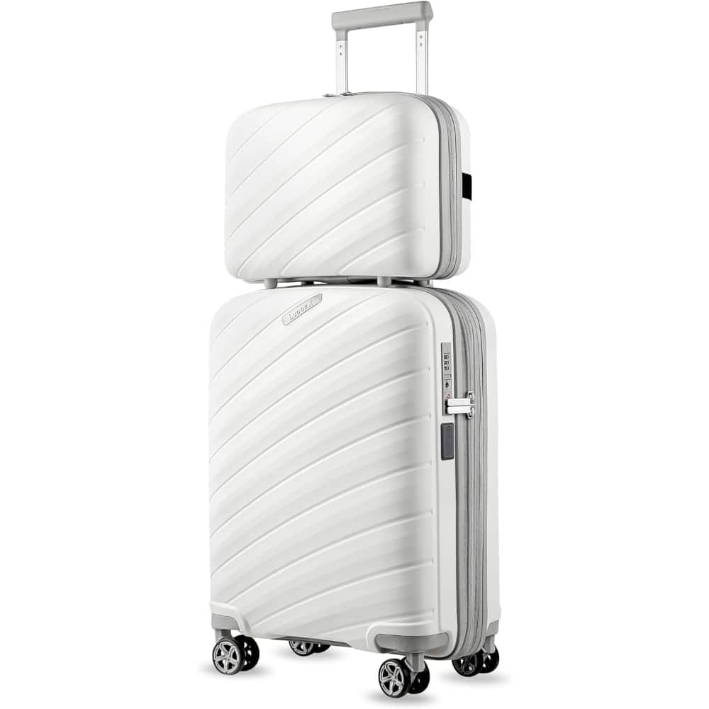 LUGGEX - 20"/14" Carry on Luggage Lightweight Suitcase 2 Piece with Spinner Wheels - LX-EX - White