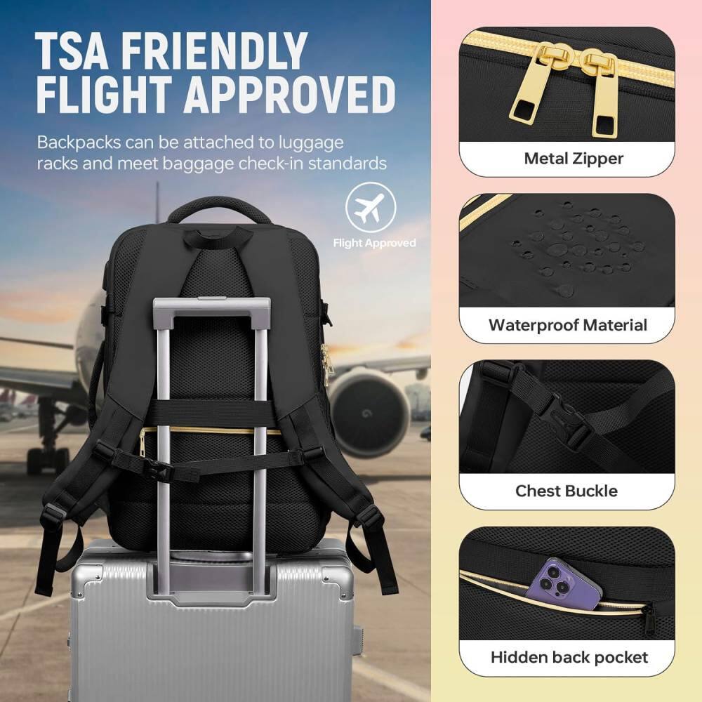 TSA FRIENDLY FLIGHT APPROVED

Backpacks can be attached to luggage racks and meet baggage check-in standards

- Metal Zipper
- Waterproof Material
- Chest Buckle
- Hidden back pocket