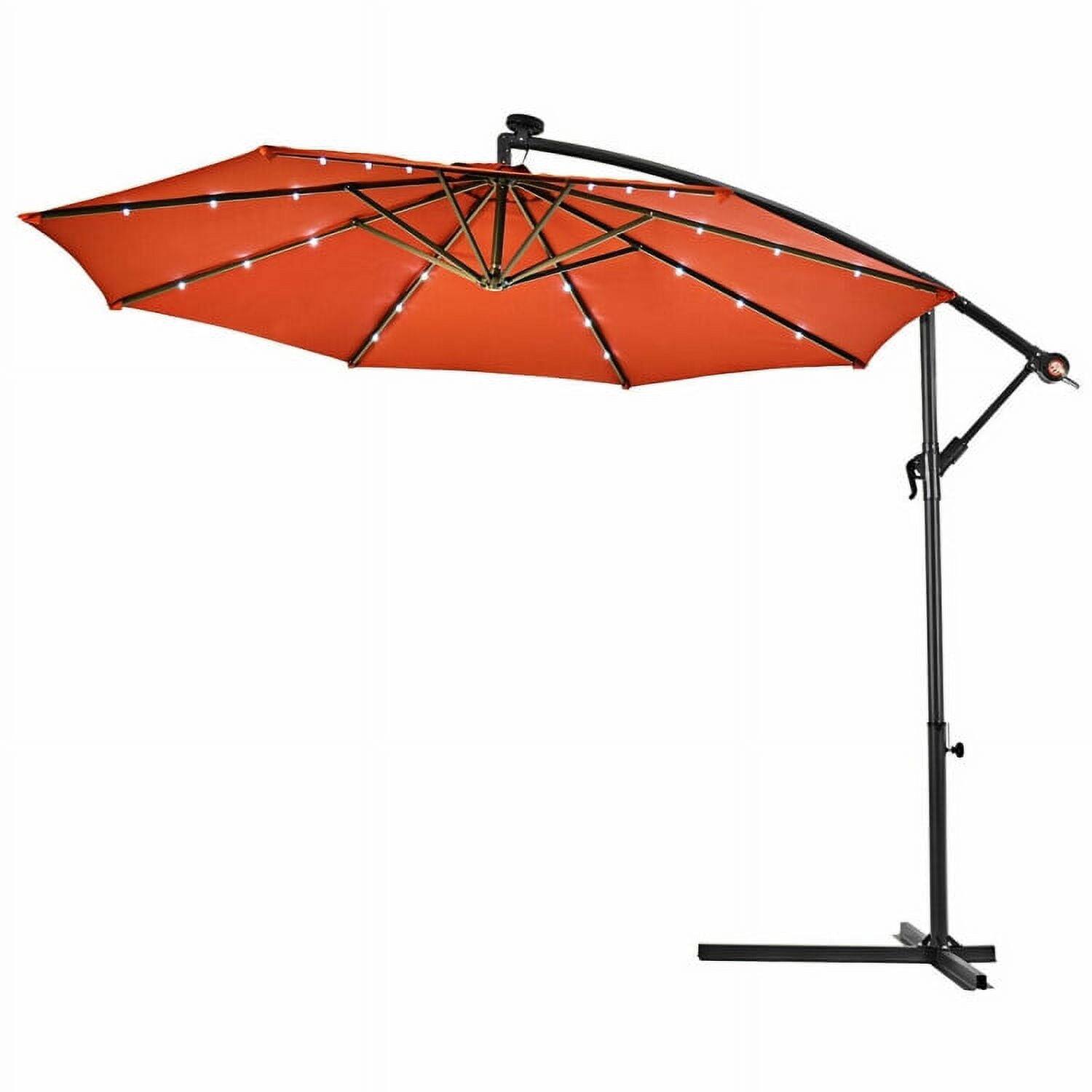 Alt View 1. Kadyn - 10" Patio Hanging Solar LED Umbrella Sun Shade with Cross Base-Orange, Patio Offset Umbrella with Easy Tilt Adjustment.