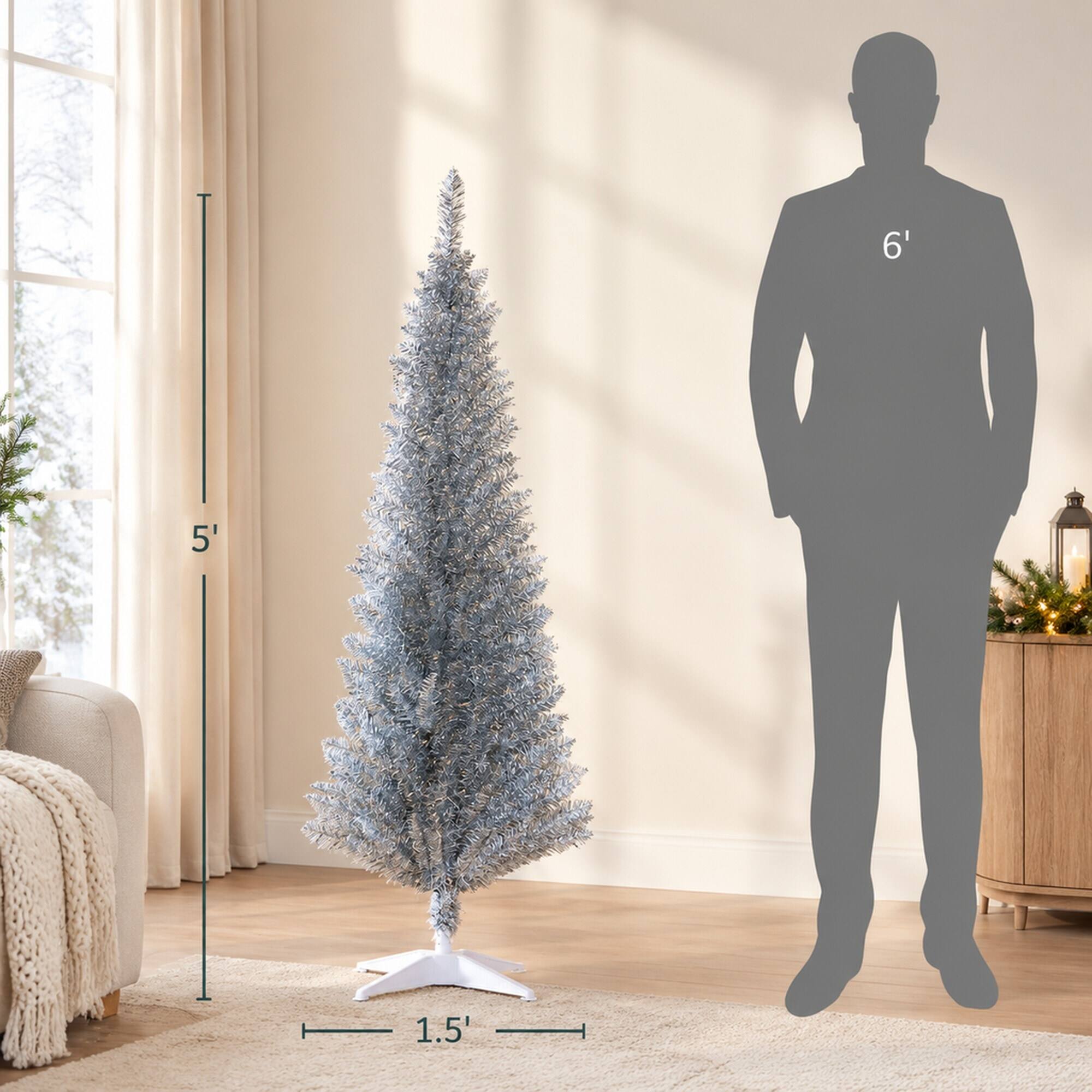 Alt View 3. RYHNUYNE - 5FT Pencil Artificial Christmas Tree With Realistic Tips and Sturdy Stand - Silver.