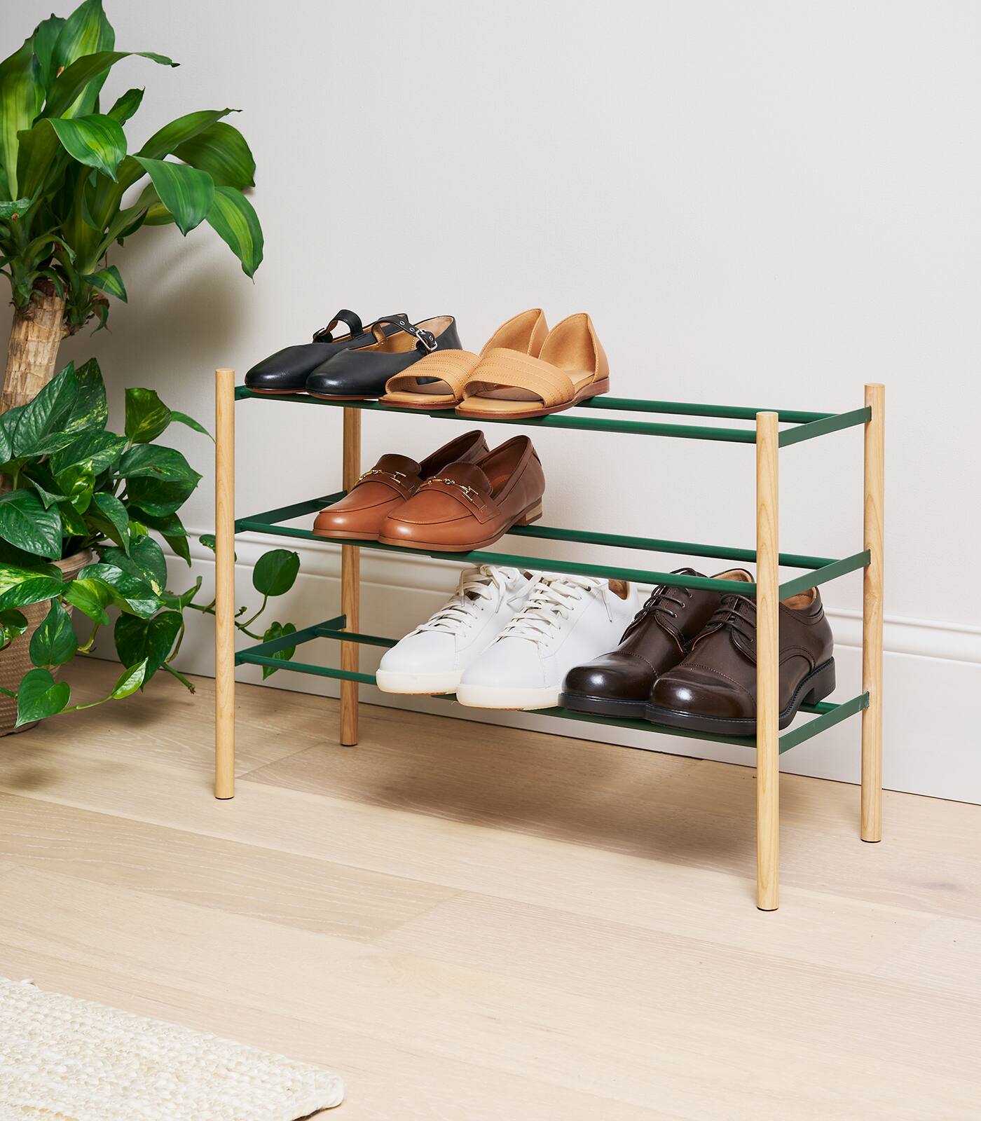 Alt View 2. Yamazaki Home - Expandable Shoe Rack (18" H)  - Steel - Forest Green.