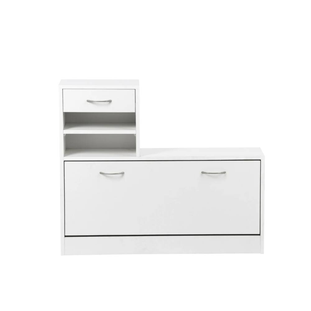 Alt View 1. Loheer - Loheer Modern Entryway Combination Cabinet Matte White Shoe Cabinet with Mirror - Matte White.