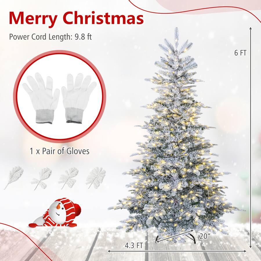Tree Vs Tree Comp Costway 6 FT Flocked Christmas Tree with 834 Full Branch Tips, 420 Warm ...