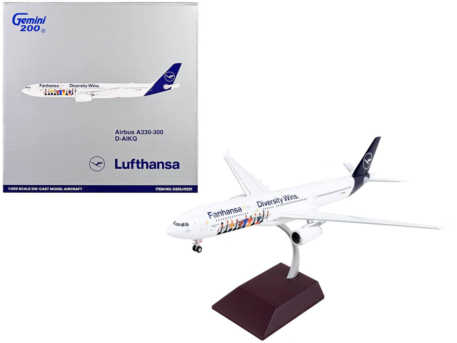 Gemini 200  
Airbus A330-300  
D-AIKQ  
Lufthansa  
1:200 SCALE DIE-CAST MODEL AIRCRAFT  
ITEM NO. G2DLH1221  

Fanhansa  
Diversity Wins.
