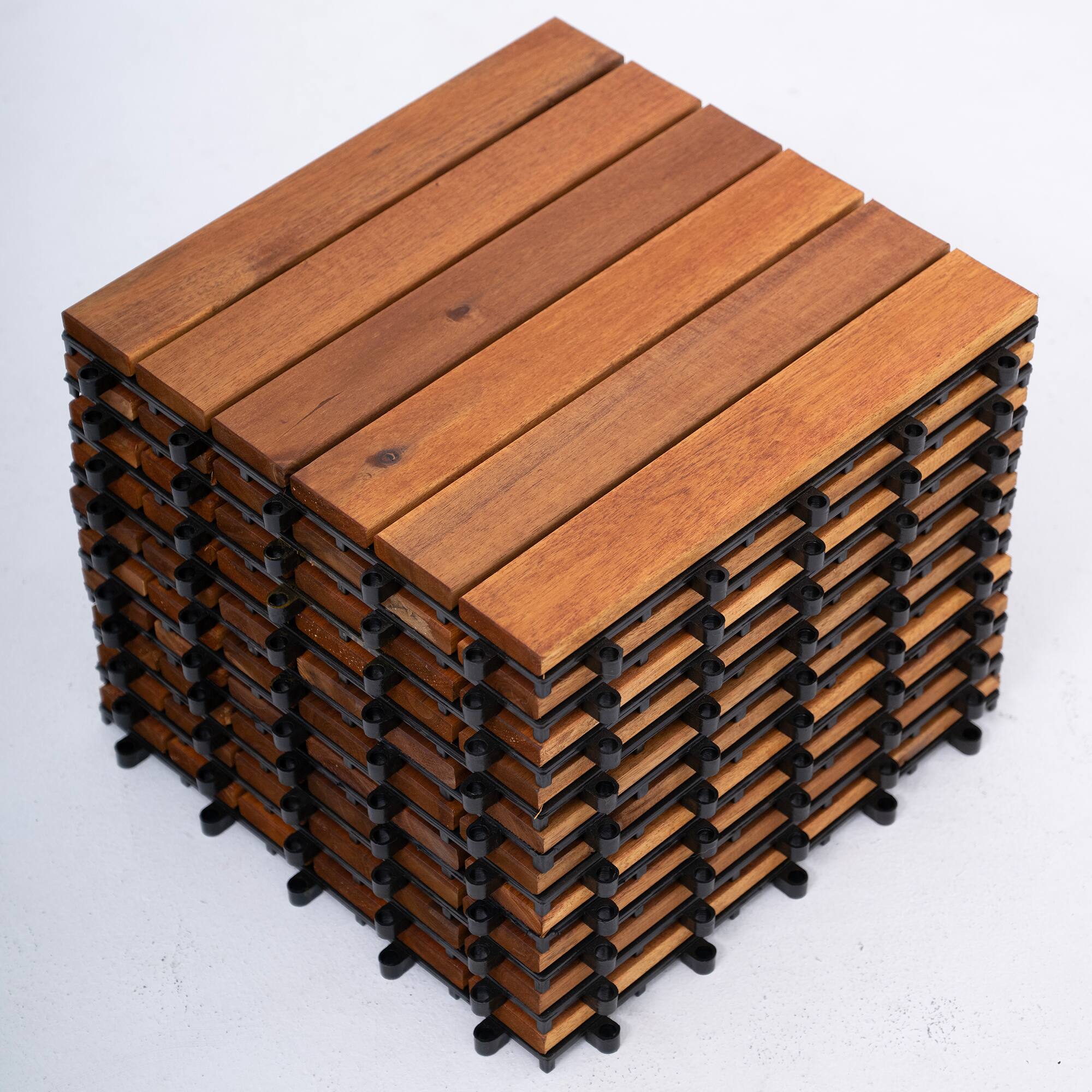 Alt View 7. Bliss Hammocks - Bliss Outdoors Hardwood 6-Slat Interlocking Wood Deck Tiles, Natural, Set of 30 - Natural Wood.