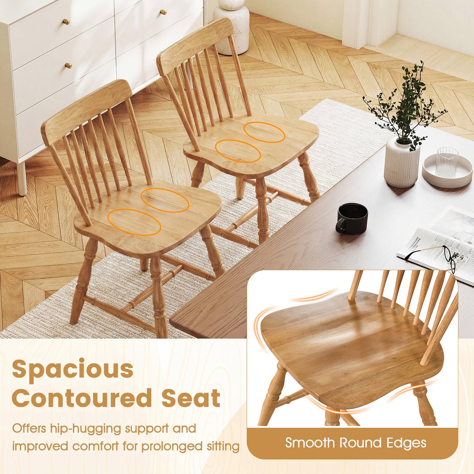 Spacious Contoured Seat  
Offers hip-hugging support and improved comfort for prolonged sitting  
Smooth Round Edges