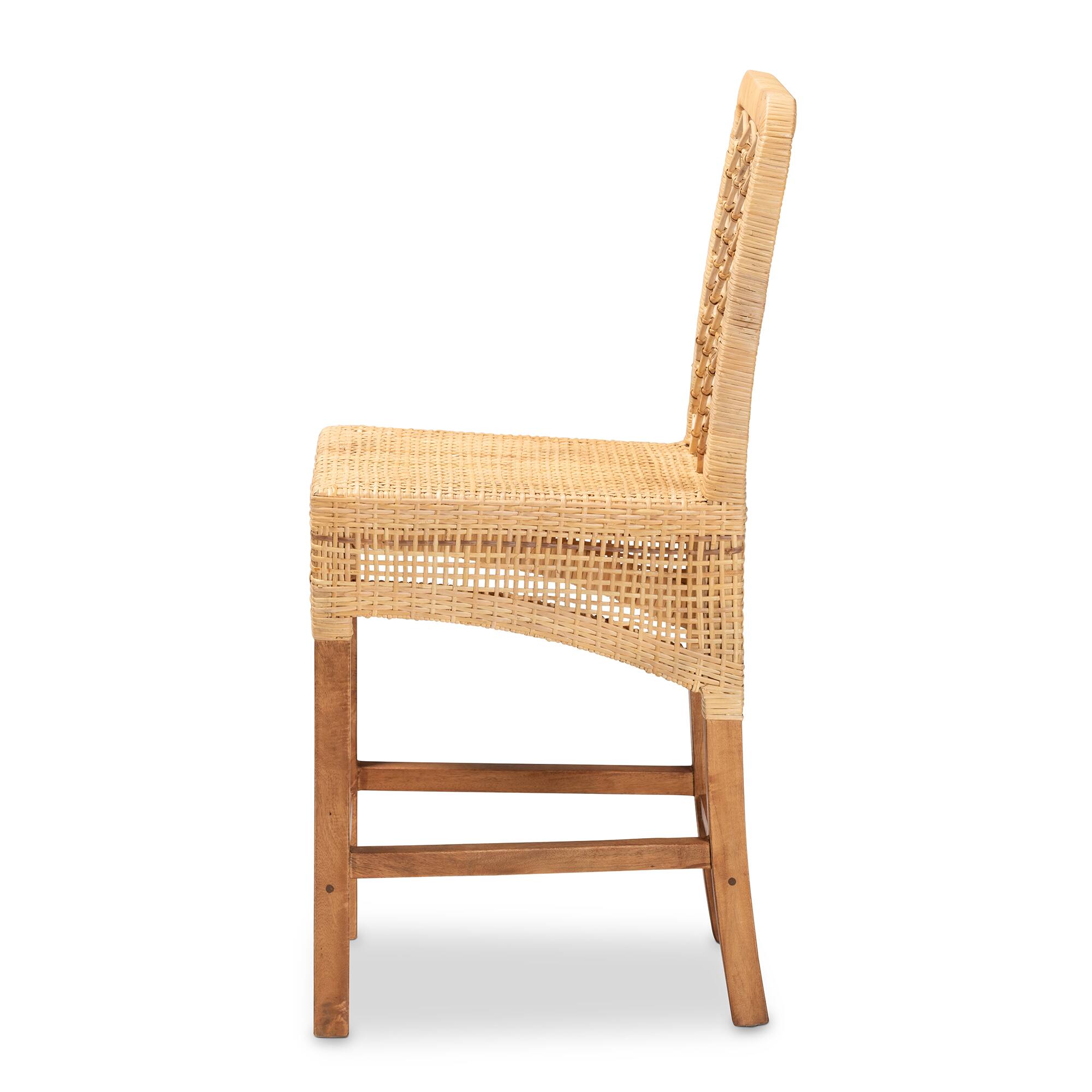 Left. bali & pari - Moscow Modern Bohemian Natural Rattan and Walnut Mahogany Wood Counter Stool - Natural Brown/Walnut Brown.