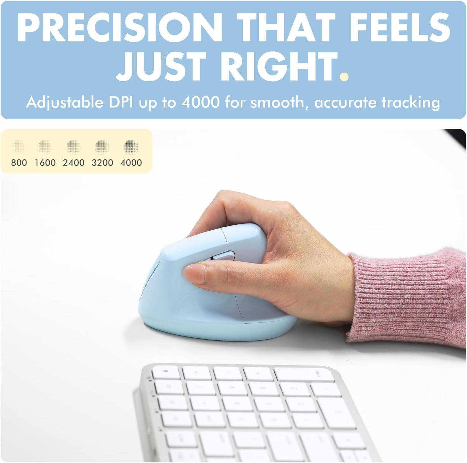 PRECISION THAT FEELS JUST RIGHT.  
Adjustable DPI up to 4000 for smooth, accurate tracking  
800 1600 2400 3200 4000