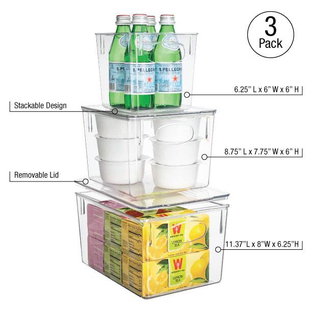 3 Pack

Stackable Design

Removable Lid

- 6.25" L x 6" W x 6" H
- 8.75" L x 7.75" W x 6" H
- 11.37" L x 8" W x 6.25" H

W - LEMON