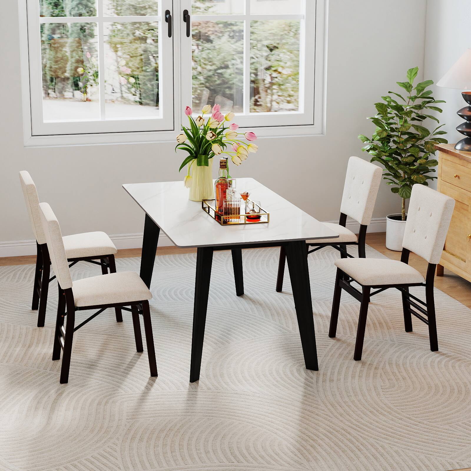 Alt View 1. Gymax - Gymax Foldable Dining Chair Set of 4 w/Padded Seat & Tilt Backrest Rubber Wood Legs Brown - Brown.