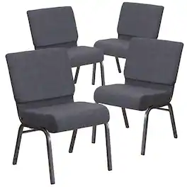 Emma + Oliver - 4 Pack 21''W Stacking Church Chair - Dark Gray Fabric/Silver Vein Frame