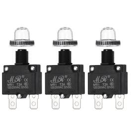 Unique Bargains - 3pcs 13A Push Button Circuit Breaker, 125/250V AC,32V DC, Manual Reset Thermal Overload Protector, Waterproof Caps - Black