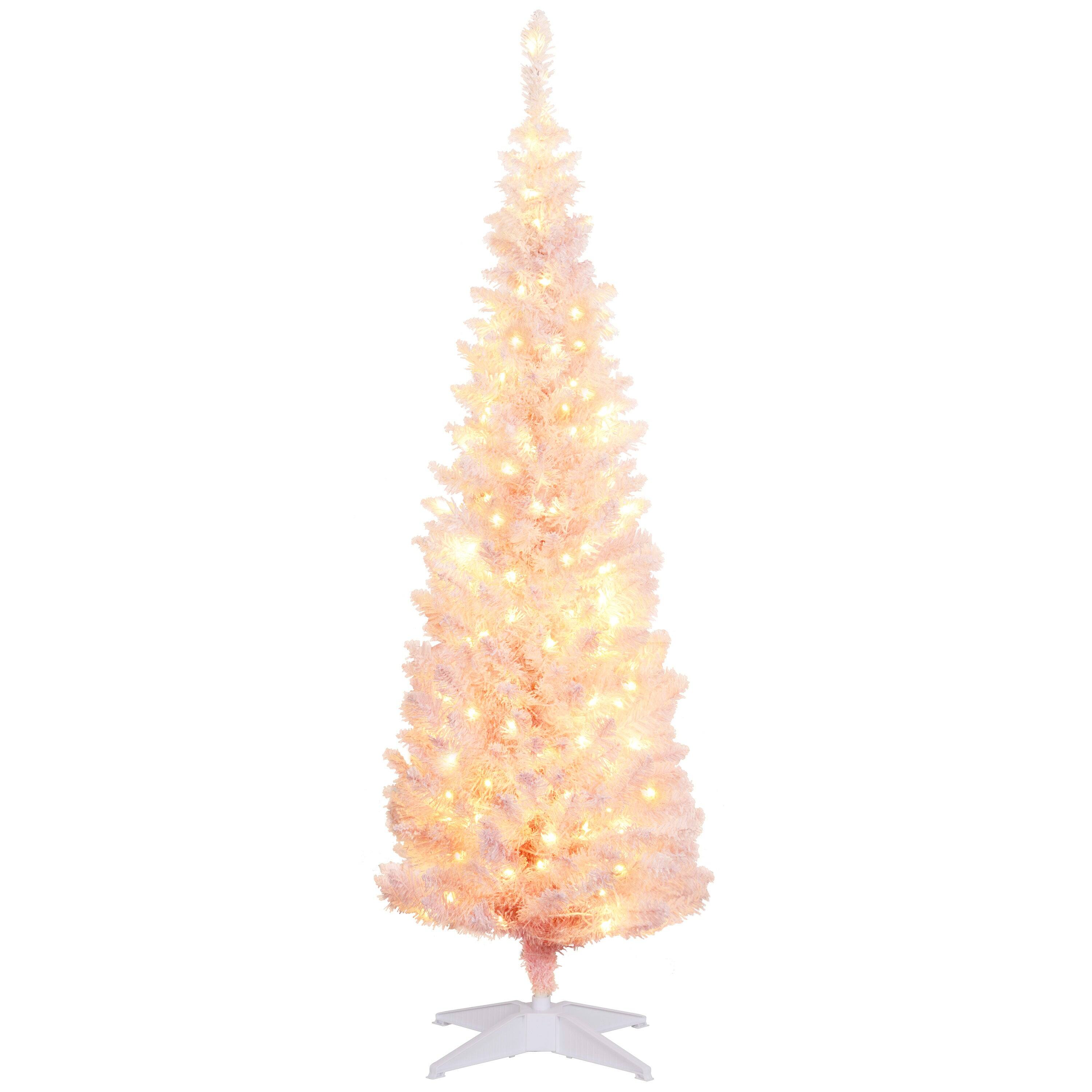 Alt View 5. Hivvago - 5 ft Tall Pre-Lit Slim Noble Fir Artificial Christmas Tree with 160 Warm White LED Lights and 294 Tips - Pink.